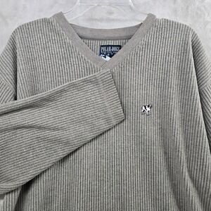 Big Dogs Size Large Polar Dogs Pullover Gray Ribbed Fleece V-Neck Sweater